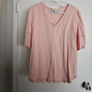 Suzanne Betro Light Pink Short Sleeve V-Neck Top